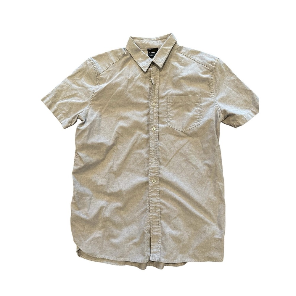 Oakley Shirt Mens Large Gray Solid Short Sleeve Button Up‎ Casual Outdoor Beach
